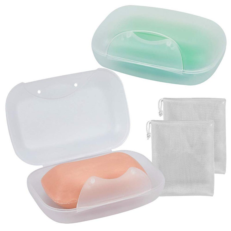 Vonpri Soap Box Holder  2-Pack Soap Dish Soap Savers Case Container for Bathroom Camping Gym Vonpri (Clear) - Image 1